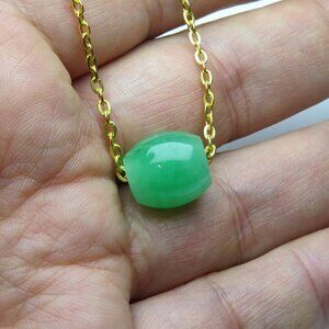 14k Jade Oval Barrel Bead Chain Slide Pendant